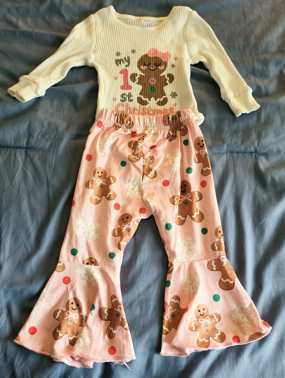 Baby Girl First Christmas 2 Piece Outfit Gingerbread Pants Size 0-3 Months